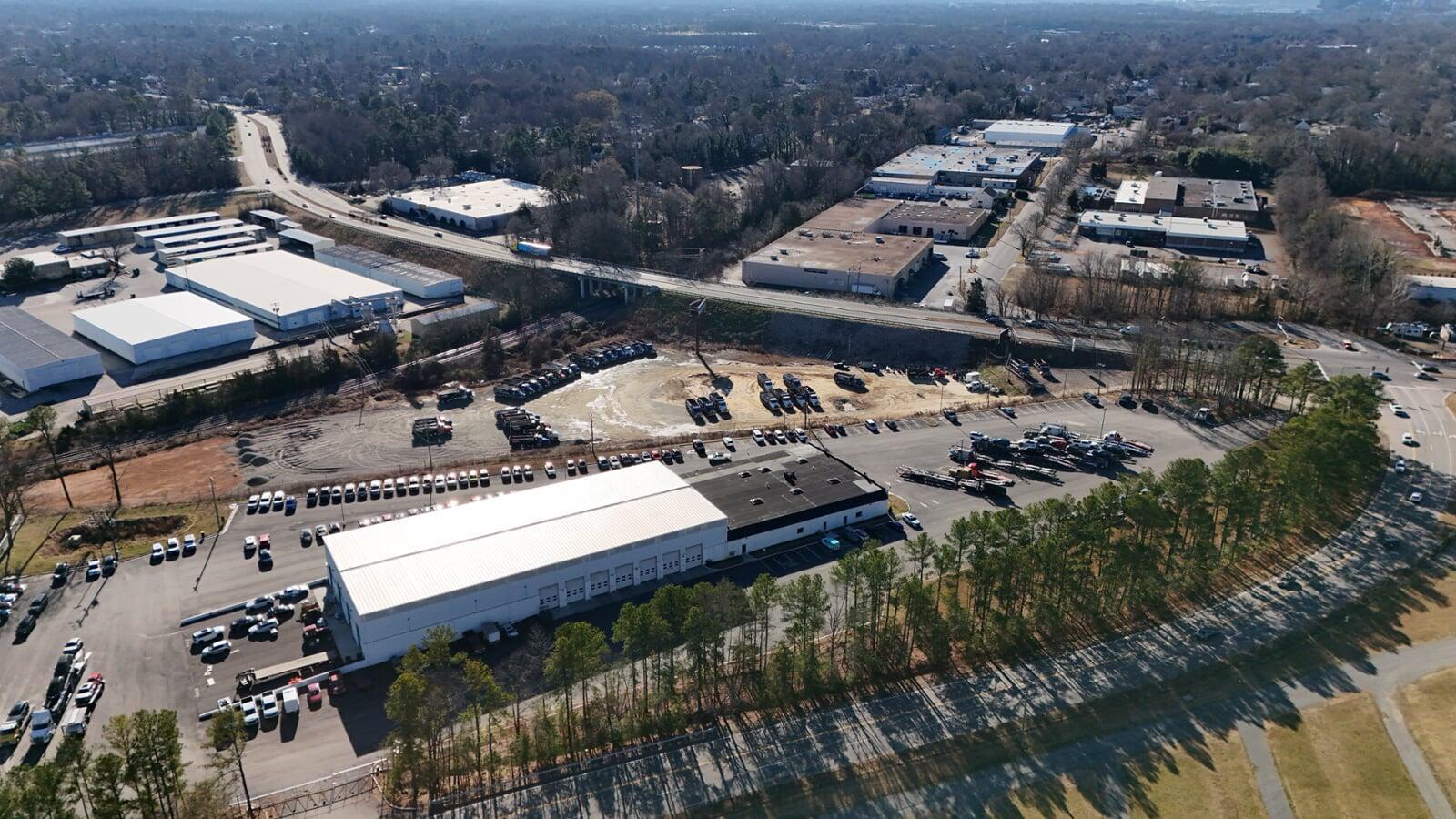 Overhead photo of commercial real estate warehouse